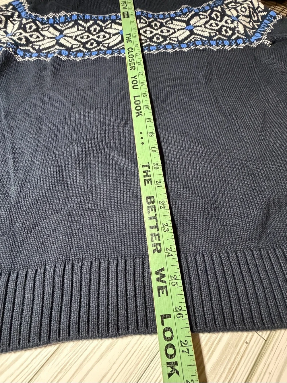 LL Bean Nordic Fair Isle Quarter Zip Sweater Mens Large Blue 100% Cotton Knit